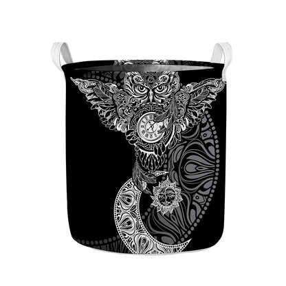 Spiritual Owl With Sun And Moon Print Collapsible Laundry Basket