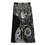 Spiritual Owl With Sun And Moon Print Cotton Front Slit Maxi Skirt