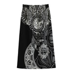 Spiritual Owl With Sun And Moon Print Cotton Front Slit Maxi Skirt