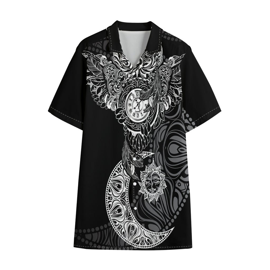 Spiritual Owl With Sun And Moon Print Cotton Hawaiian Shirt