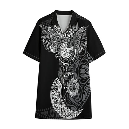 Spiritual Owl With Sun And Moon Print Cotton Hawaiian Shirt