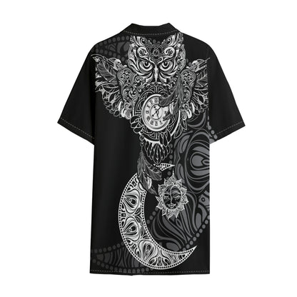 Spiritual Owl With Sun And Moon Print Cotton Hawaiian Shirt