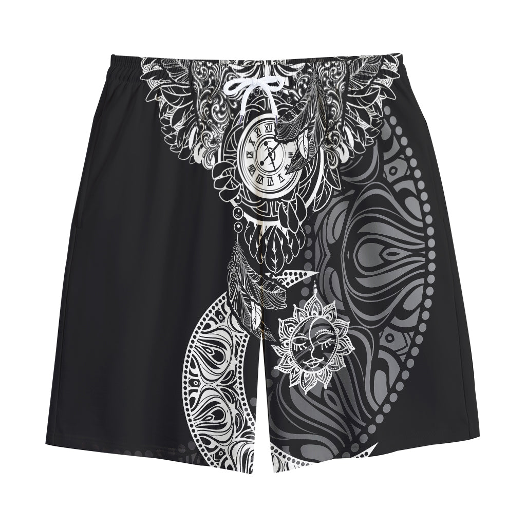 Spiritual Owl With Sun And Moon Print Cotton Shorts