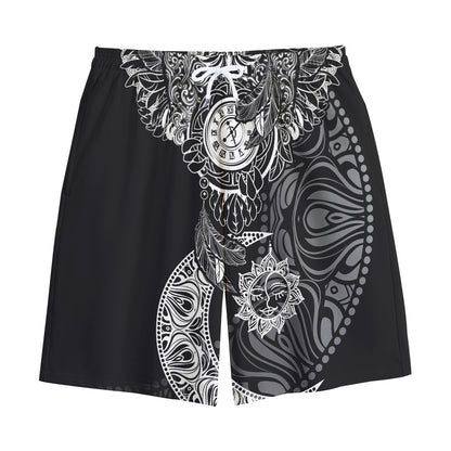 Spiritual Owl With Sun And Moon Print Cotton Shorts