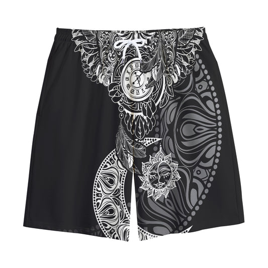 Spiritual Owl With Sun And Moon Print Cotton Shorts