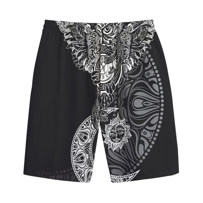 Spiritual Owl With Sun And Moon Print Cotton Shorts