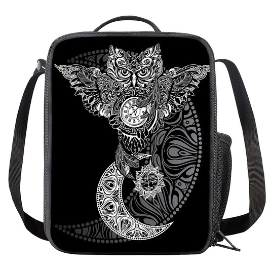 Spiritual Owl With Sun And Moon Print Crossbody Lunch Bag