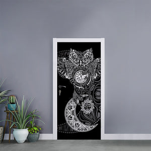 Spiritual Owl With Sun And Moon Print Door Sticker