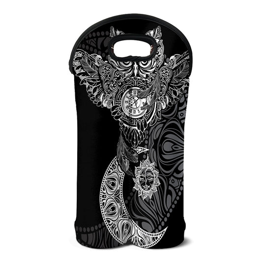 Spiritual Owl With Sun And Moon Print Double Neoprene Wine Tote