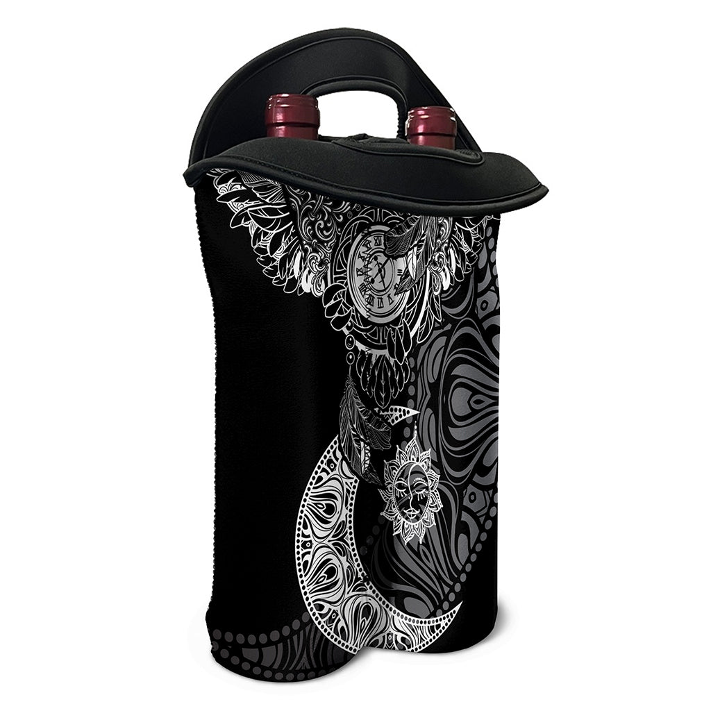Spiritual Owl With Sun And Moon Print Double Neoprene Wine Tote