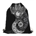 Spiritual Owl With Sun And Moon Print Drawstring Bag