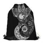 Spiritual Owl With Sun And Moon Print Drawstring Bag