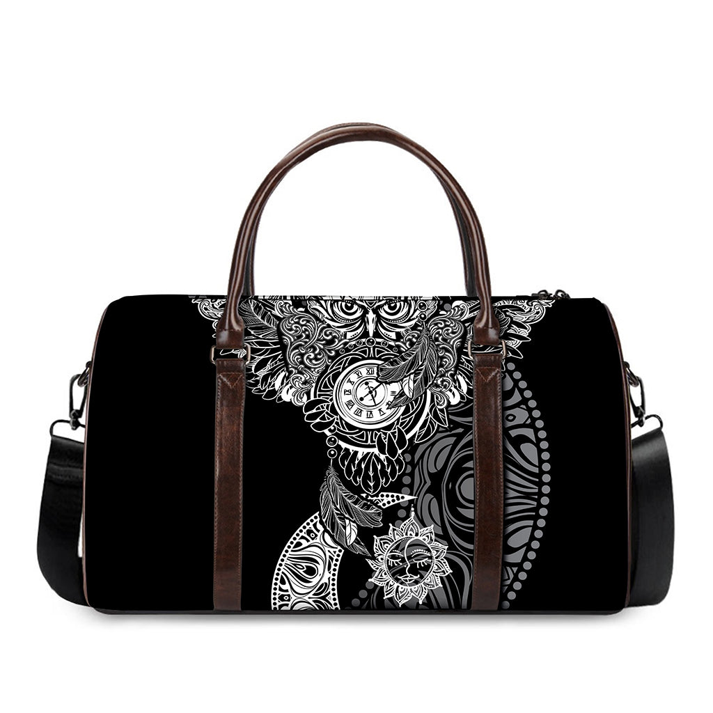 Spiritual Owl With Sun And Moon Print Duffle Bag