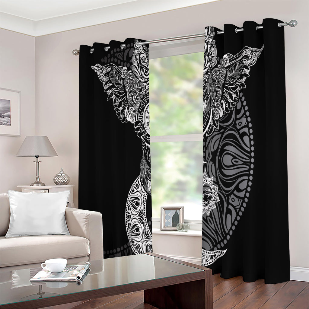 Spiritual Owl With Sun And Moon Print Extra Wide Grommet Curtains
