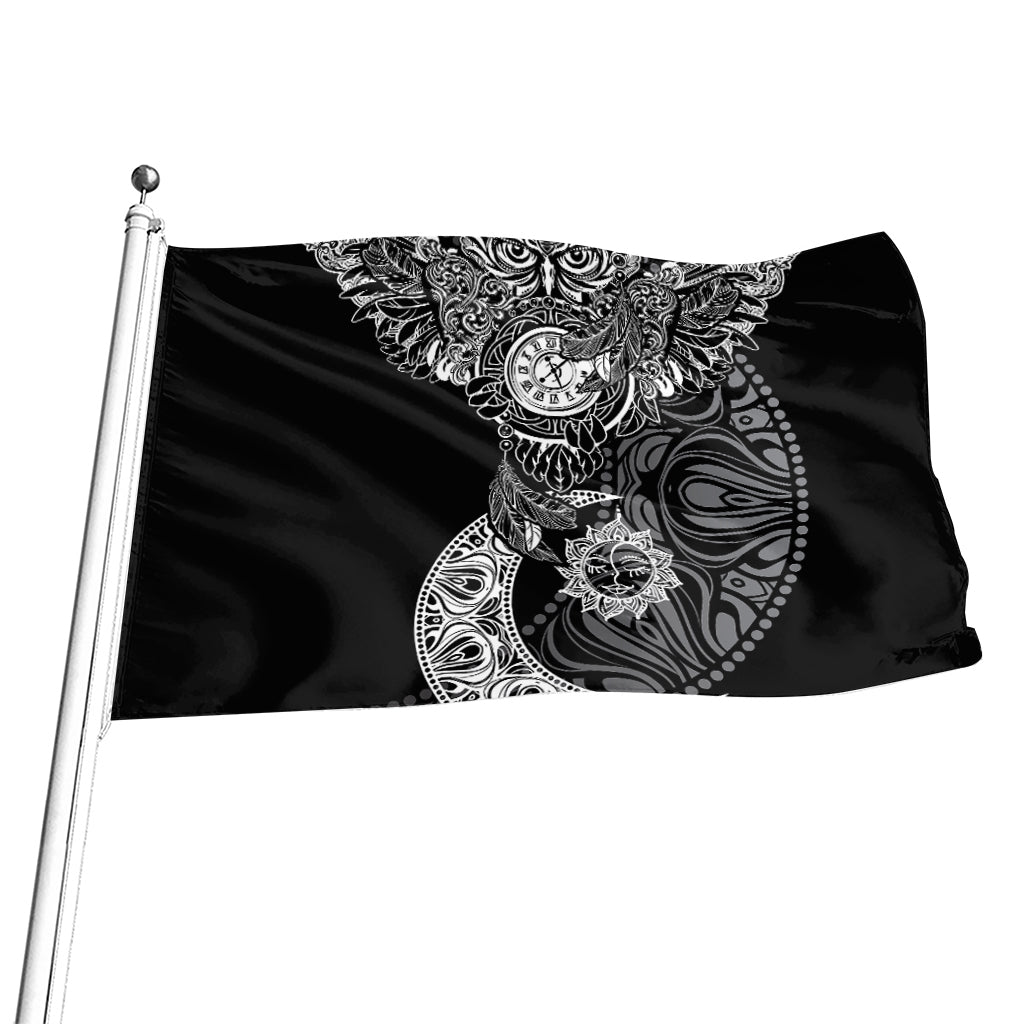 Spiritual Owl With Sun And Moon Print Flag