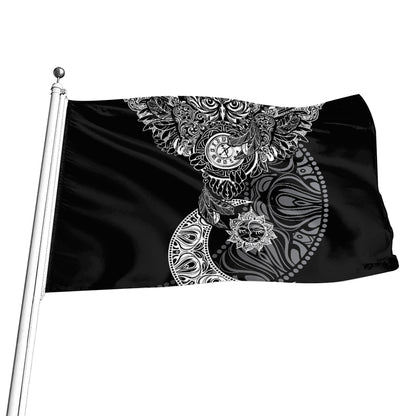 Spiritual Owl With Sun And Moon Print Flag