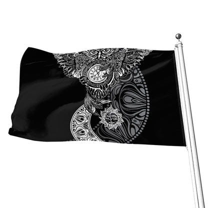 Spiritual Owl With Sun And Moon Print Flag