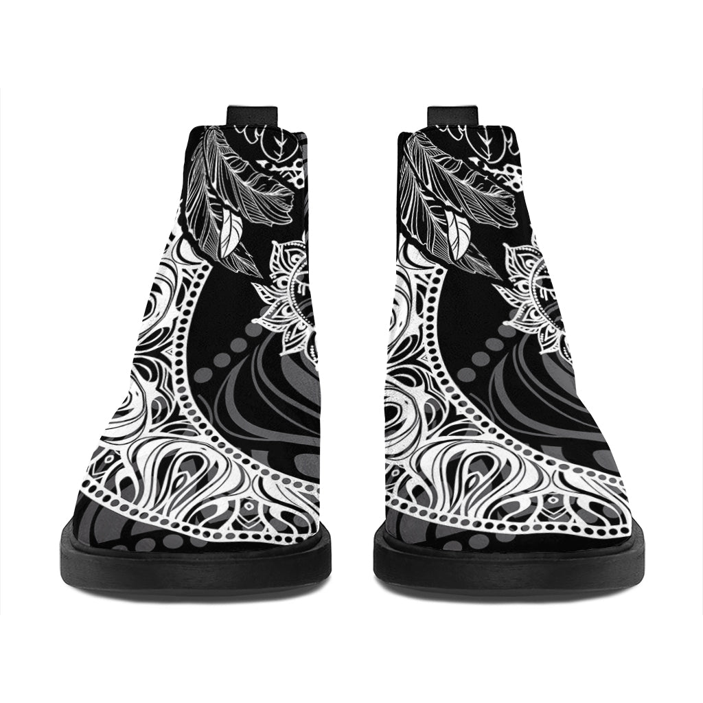 Spiritual Owl With Sun And Moon Print Flat Ankle Boots