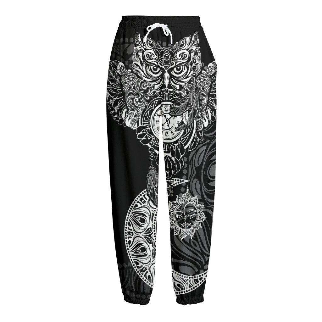 Spiritual Owl With Sun And Moon Print Fleece Lined Knit Pants