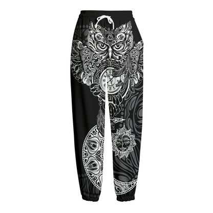 Spiritual Owl With Sun And Moon Print Fleece Lined Knit Pants