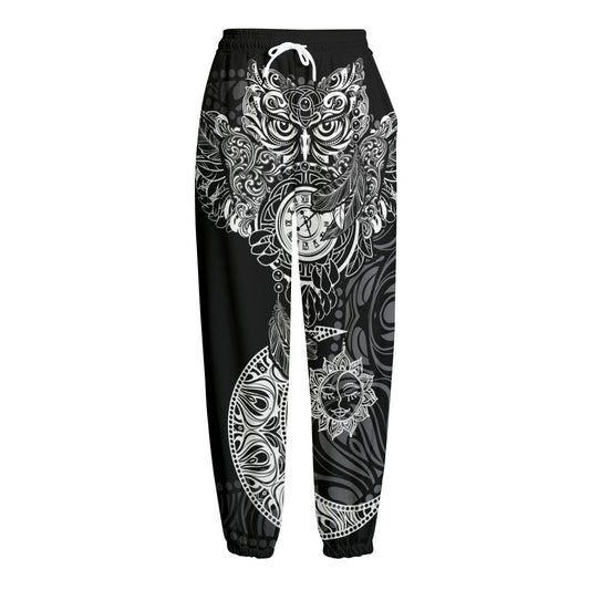 Spiritual Owl With Sun And Moon Print Fleece Lined Knit Pants