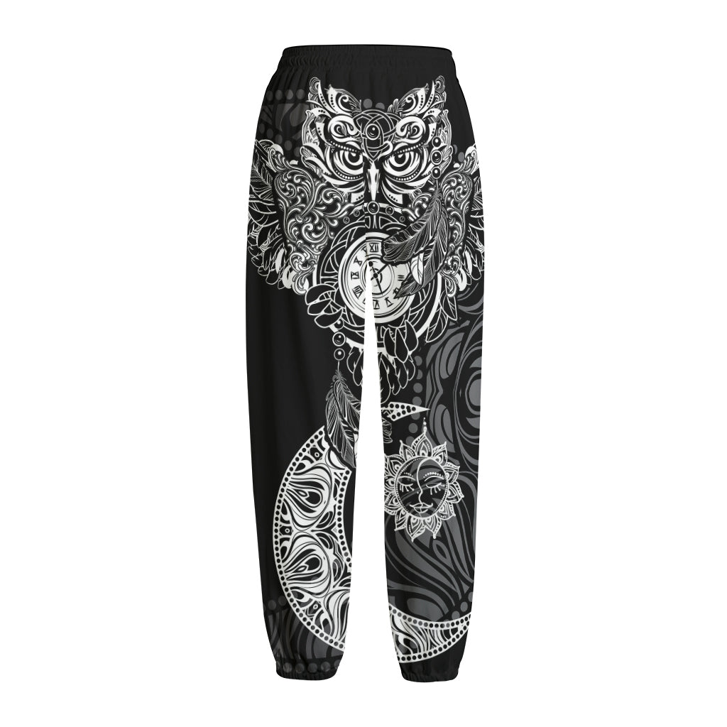 Spiritual Owl With Sun And Moon Print Fleece Lined Knit Pants