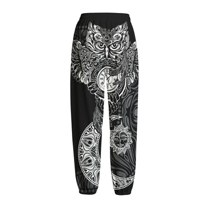 Spiritual Owl With Sun And Moon Print Fleece Lined Knit Pants