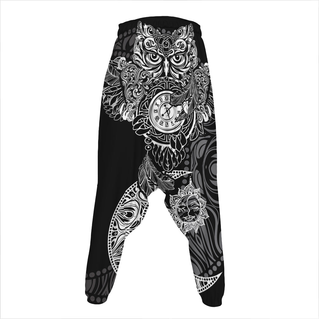 Spiritual Owl With Sun And Moon Print Hammer Pants