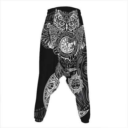 Spiritual Owl With Sun And Moon Print Hammer Pants