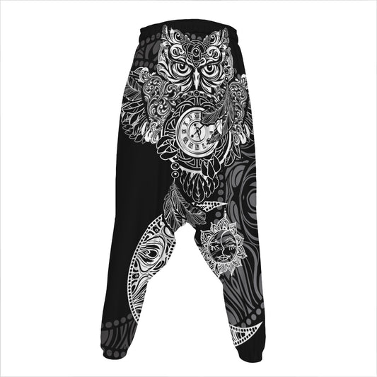 Spiritual Owl With Sun And Moon Print Hammer Pants