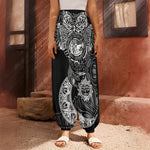Spiritual Owl With Sun And Moon Print Harem Pants