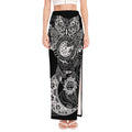 Spiritual Owl With Sun And Moon Print High Slit Maxi Skirt
