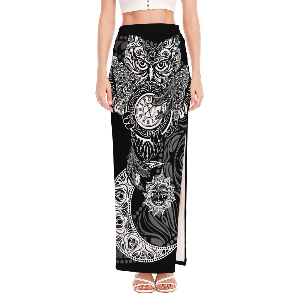 Spiritual Owl With Sun And Moon Print High Slit Maxi Skirt