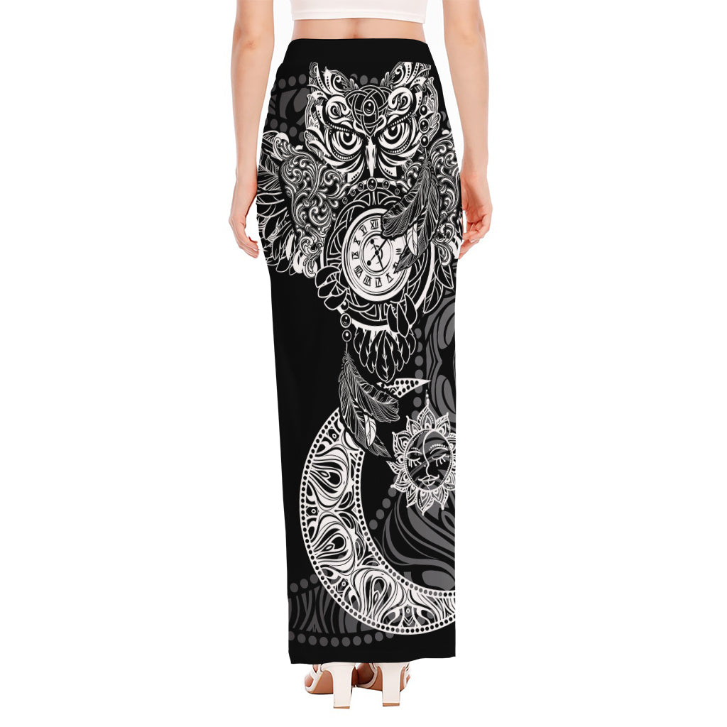 Spiritual Owl With Sun And Moon Print High Slit Maxi Skirt