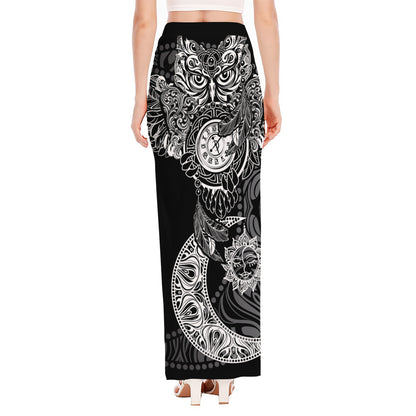 Spiritual Owl With Sun And Moon Print High Slit Maxi Skirt