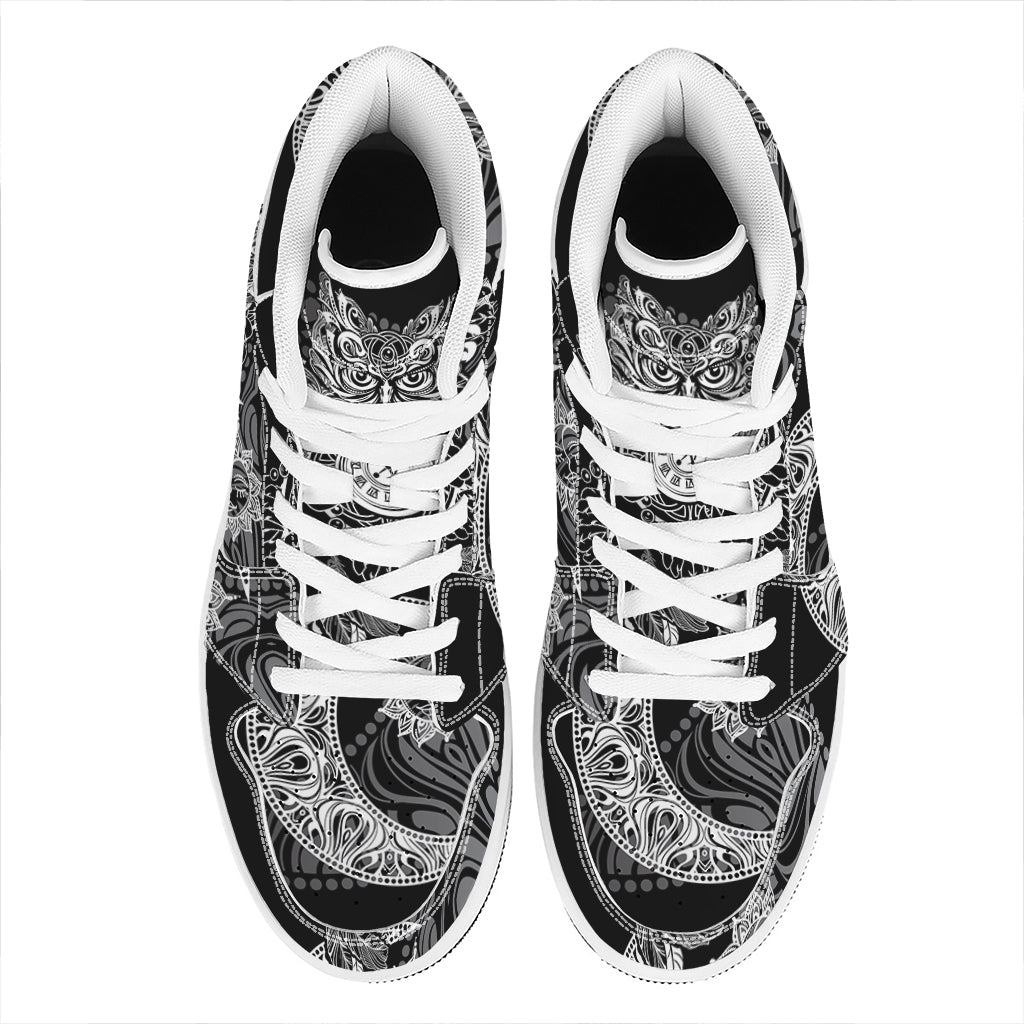 Spiritual Owl With Sun And Moon Print High Top Leather Sneakers