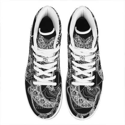 Spiritual Owl With Sun And Moon Print High Top Leather Sneakers