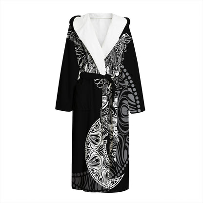 Spiritual Owl With Sun And Moon Print Hooded Bathrobe