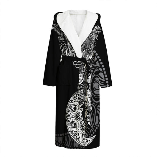 Spiritual Owl With Sun And Moon Print Hooded Bathrobe