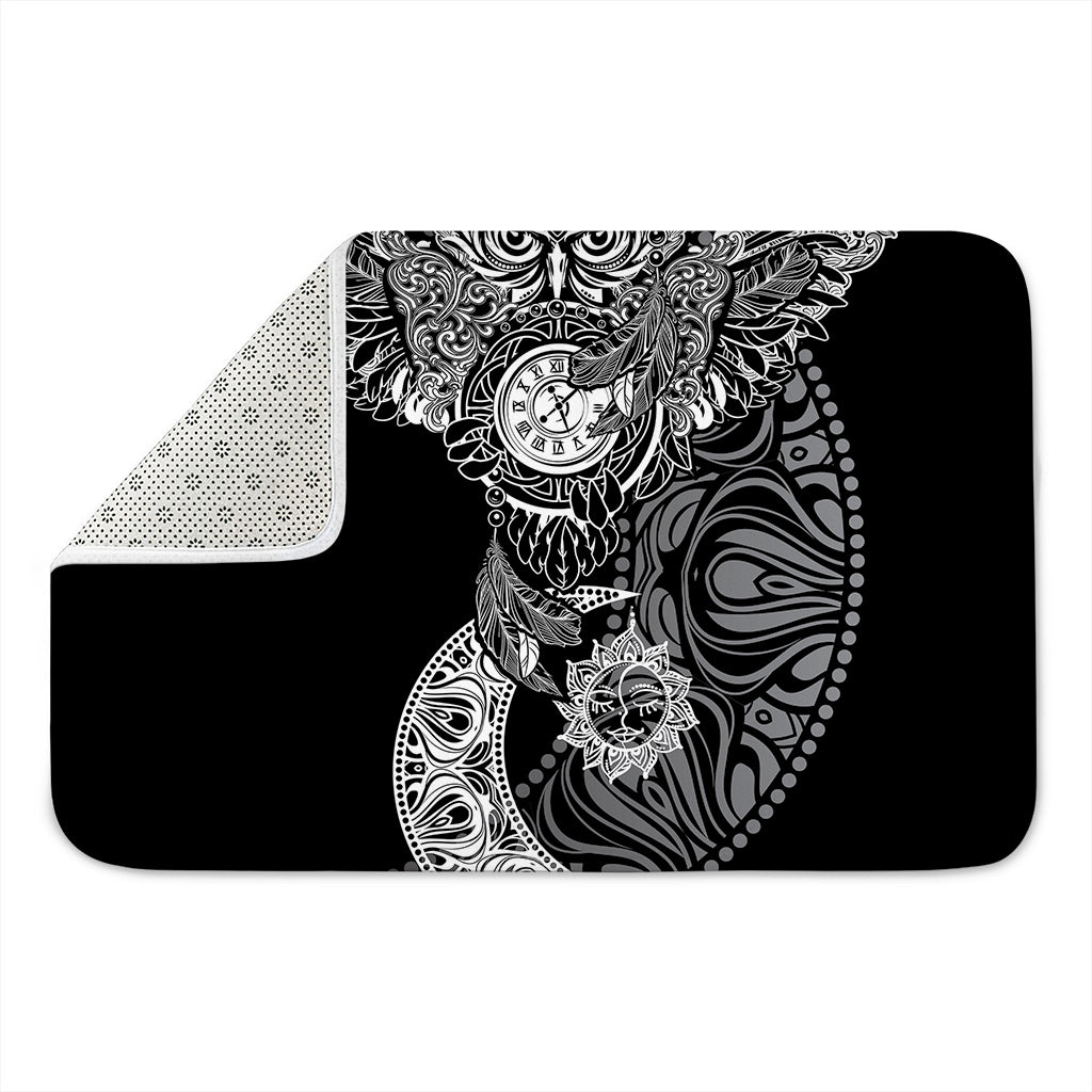Spiritual Owl With Sun And Moon Print Indoor Door Mat