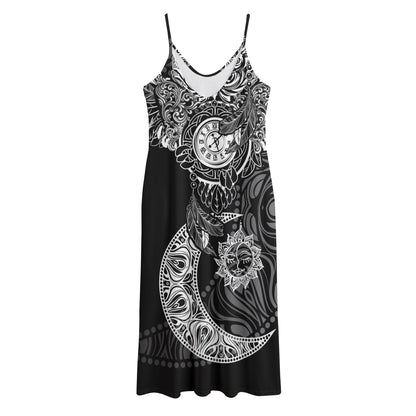 Spiritual Owl With Sun And Moon Print Jersey Midi Cami Dress