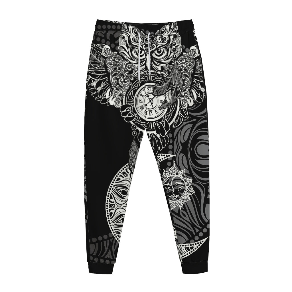 Spiritual Owl With Sun And Moon Print Jogger Pants
