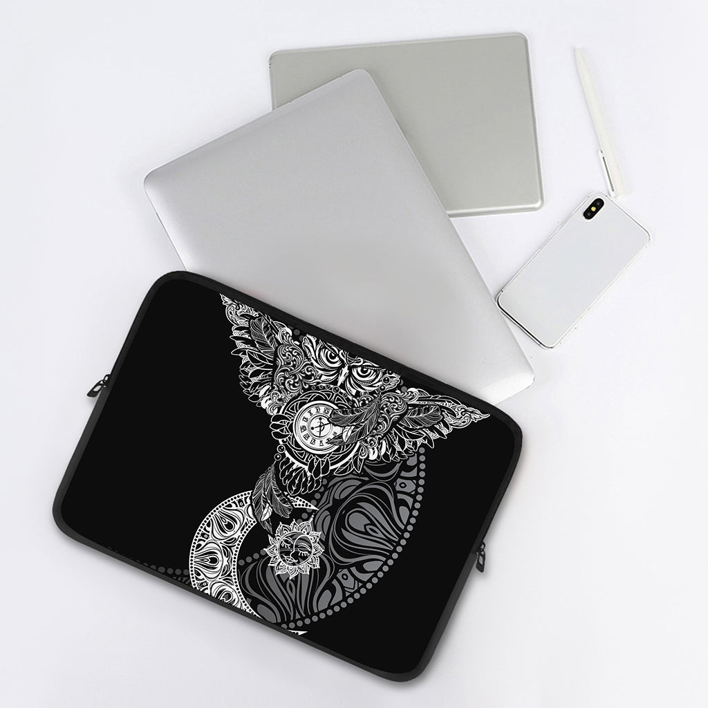 Spiritual Owl With Sun And Moon Print Laptop Sleeve