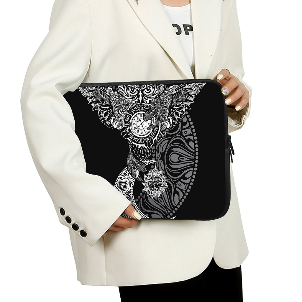 Spiritual Owl With Sun And Moon Print Laptop Sleeve