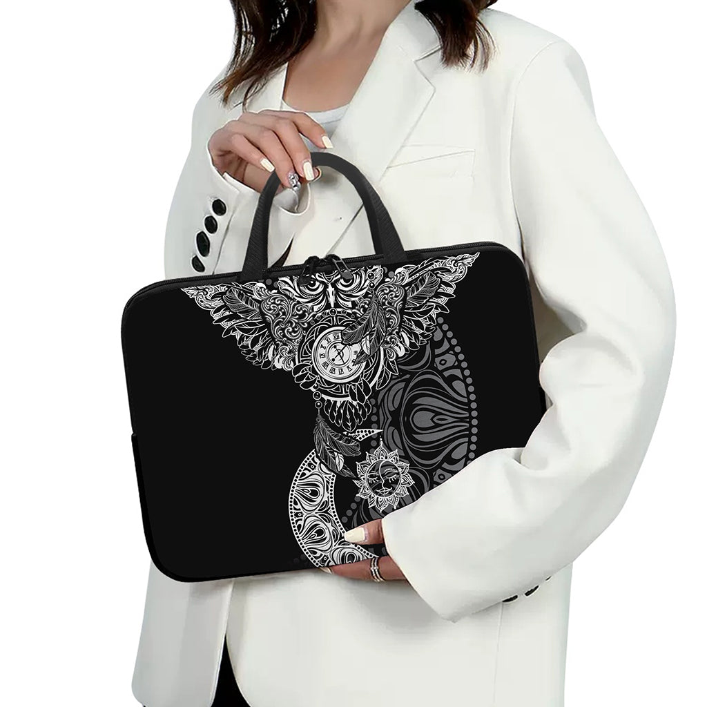 Spiritual Owl With Sun And Moon Print Laptop Sleeve With Handle