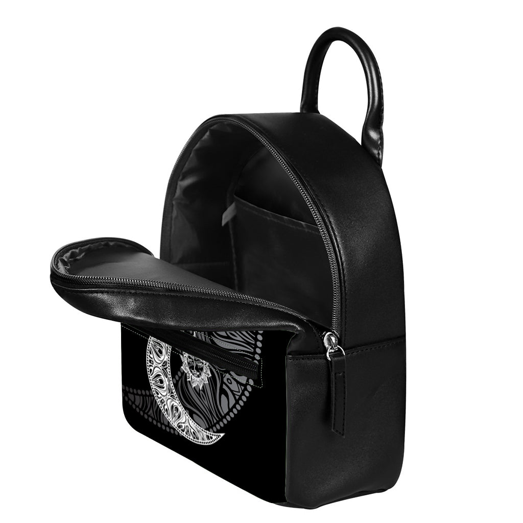 Spiritual Owl With Sun And Moon Print Leather Backpack