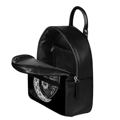 Spiritual Owl With Sun And Moon Print Leather Backpack