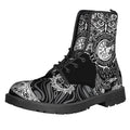Spiritual Owl With Sun And Moon Print Lace-Up Boots