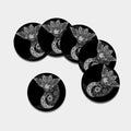 Spiritual Owl With Sun And Moon Print Leather Coaster Set