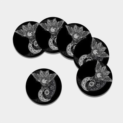 Spiritual Owl With Sun And Moon Print Leather Coaster Set